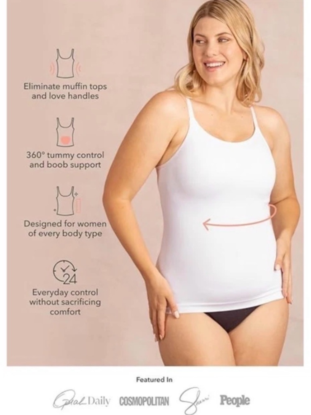 NWT~Shapermint Women’s Shapewear, Tummy Control/Boob Control Cami~ White Size XL